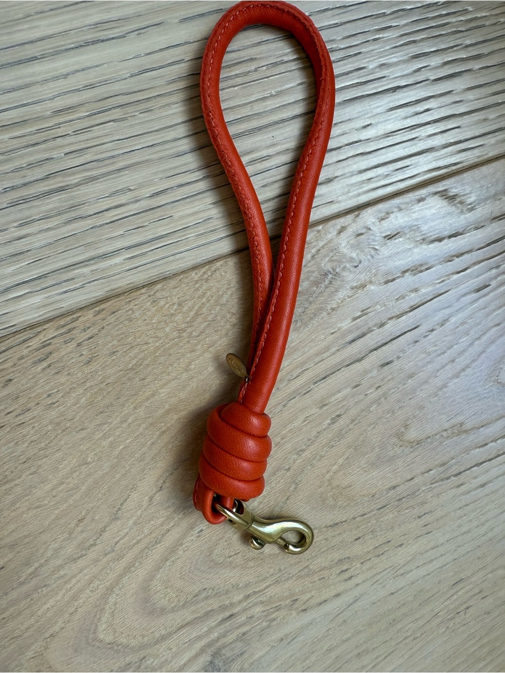 Clare V. Leather Wrist Key Loop in Bright Orange with Gold Clip